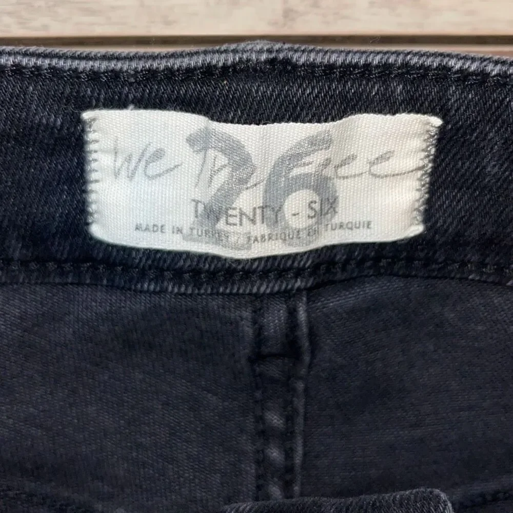 Free People Womens Fringe Hem Solid Cotton Blend Skinny Jeans Black‎ Size 26 NWT